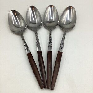 Interpur INR2 Set of 4 Scroll Stainless Faux Wood Handle Spoons Japan 7.5”